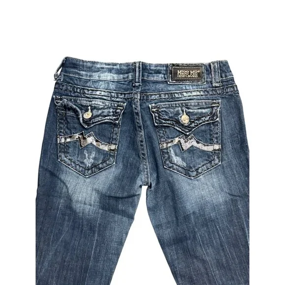 Miss Me Womens Size 30 Straight Leg Jeans Distressed Denim Medium Wash JE1044TX - Picture 7 of 7